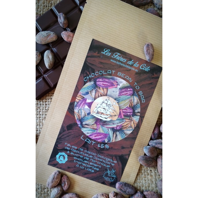 Chocolat des Frères de la côte LAIT 45% Cacao "Bean to Bar" (de la fève à la tablette) LAIT 45%